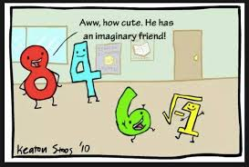 Cartoon numbers 8, 4, 6 and 1 in a room; speech bubble says Aww, how cute. He has an imaginary friend!