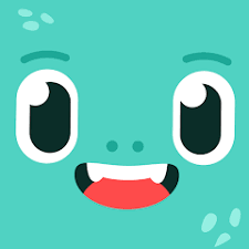Cute teal cartoon face smiling with big eyes, freckles, and a red tongue on a simple background.